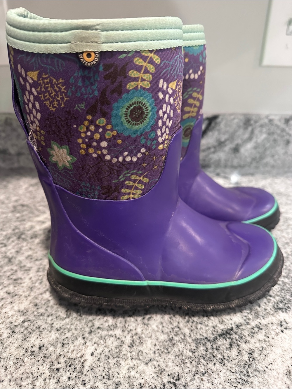 Kids Bog Purple Floral Boots